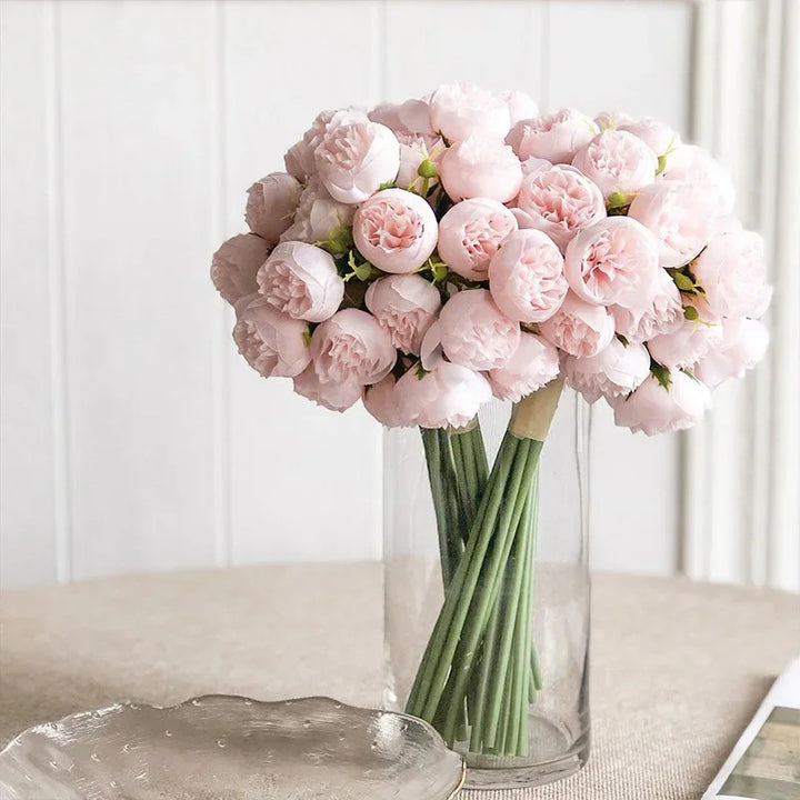"Love Story" silk peony bouquet, 27 realistic faux blooms for wedding or home decor. Romantic bridal flowers.