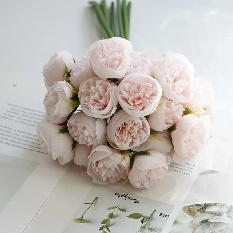 "Love Story" silk peony bouquet with 27 faux blooms. Romantic wedding flowers, lasting home decor, or special events.