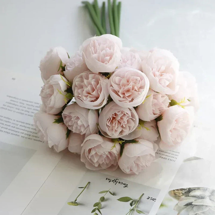 "Love Story" silk peony bouquet with 27 faux blooms. Romantic wedding flowers, lasting home decor, or special events.