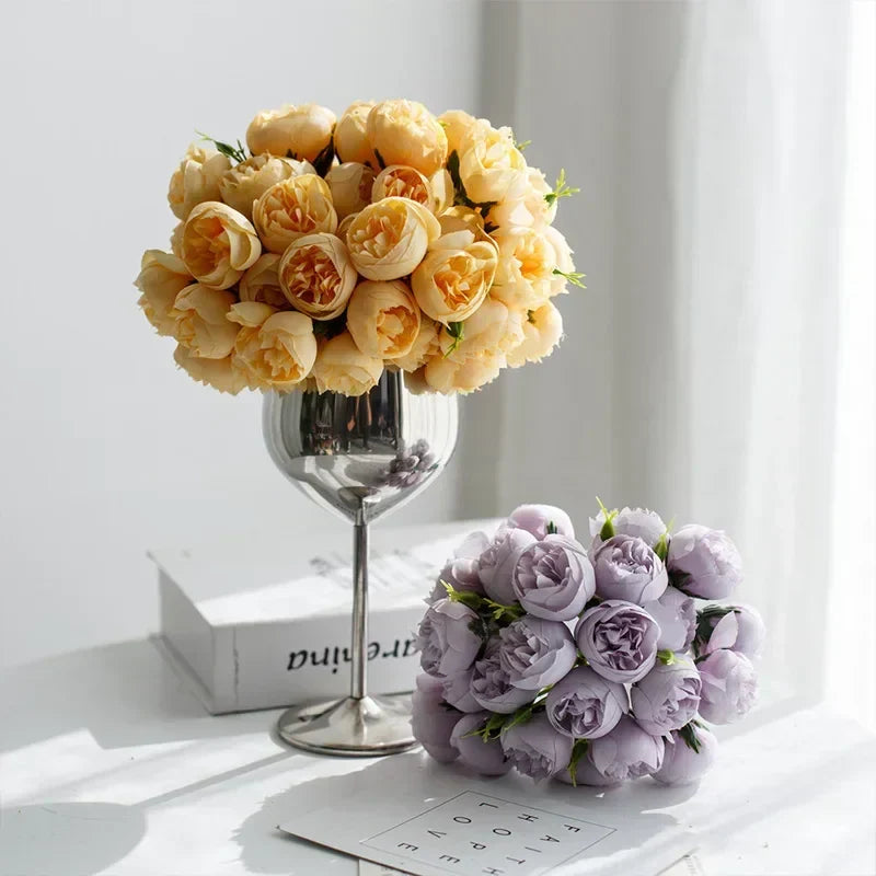 Romantic "Love Story" silk peony bouquet. 27 realistic faux flowers for wedding tables, bridal or home decoration.