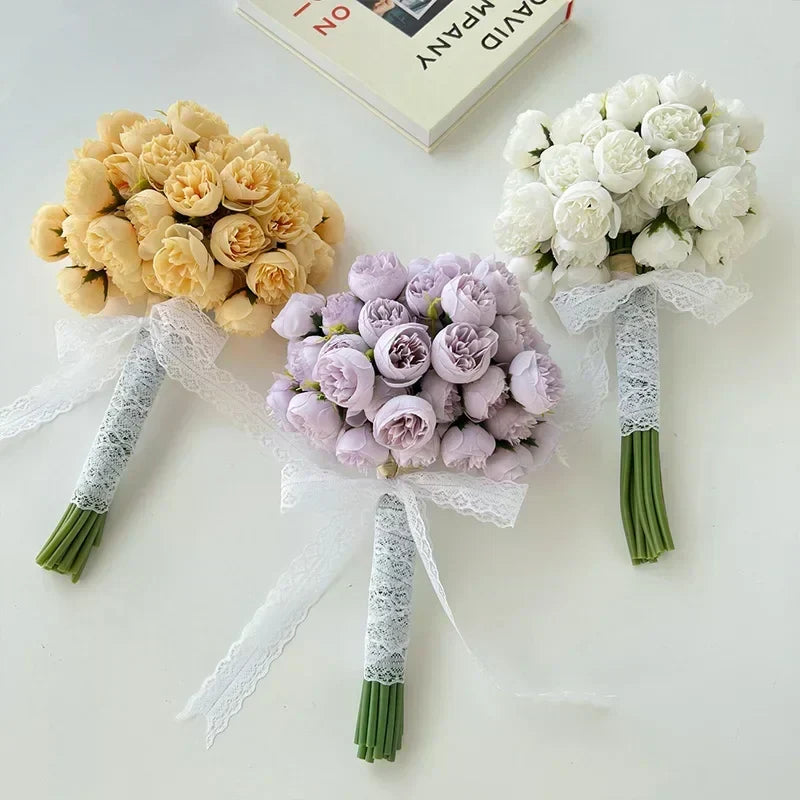 Faux peony bouquet: 27 realistic silk blooms. Ideal for wedding flowers, home decor, or lasting floral arrangements.