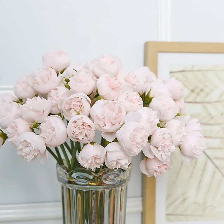 Stunning artificial peony bouquet, 27 realistic silk flowers. Perfect for wedding, bridal, or elegant home decor.