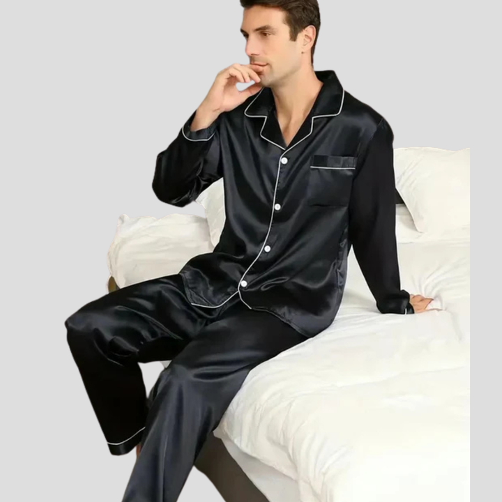 Luxurious men's satin-silk pajama set in classic style for ultimate comfort and relaxed loungewear.