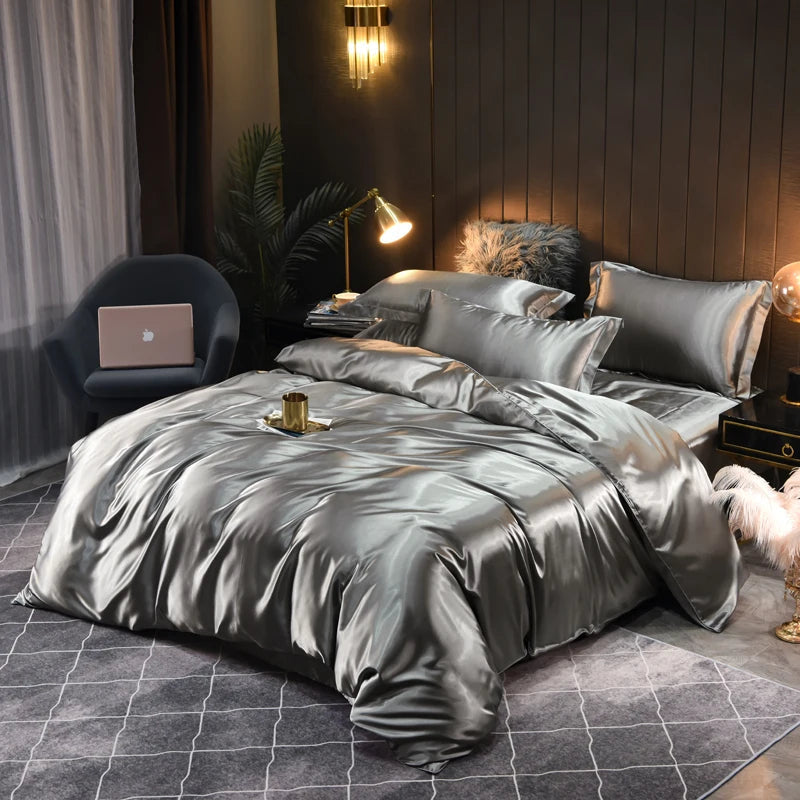 Enhance your home decor with this luxurious satin bedding set, providing elegant style and silky comfort.