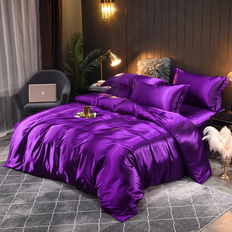 Close-up of soft, silky satin sheets, showcasing the luxurious texture of this elegant bedding set.