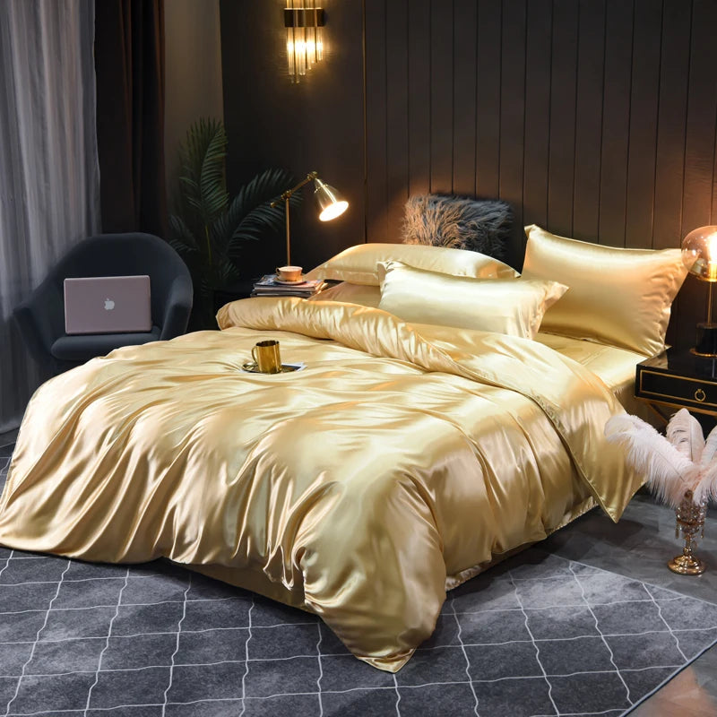 Elegant satin duvet cover, part of a luxurious bedding set for sophisticated bedroom style & comfort.