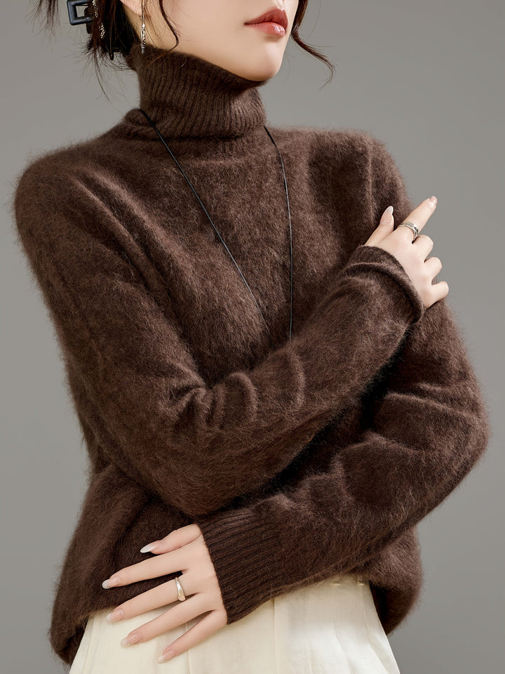 Luxurious women's warm turtleneck sweater. Soft knit, perfect for elegant winter fashion & cozy wear.