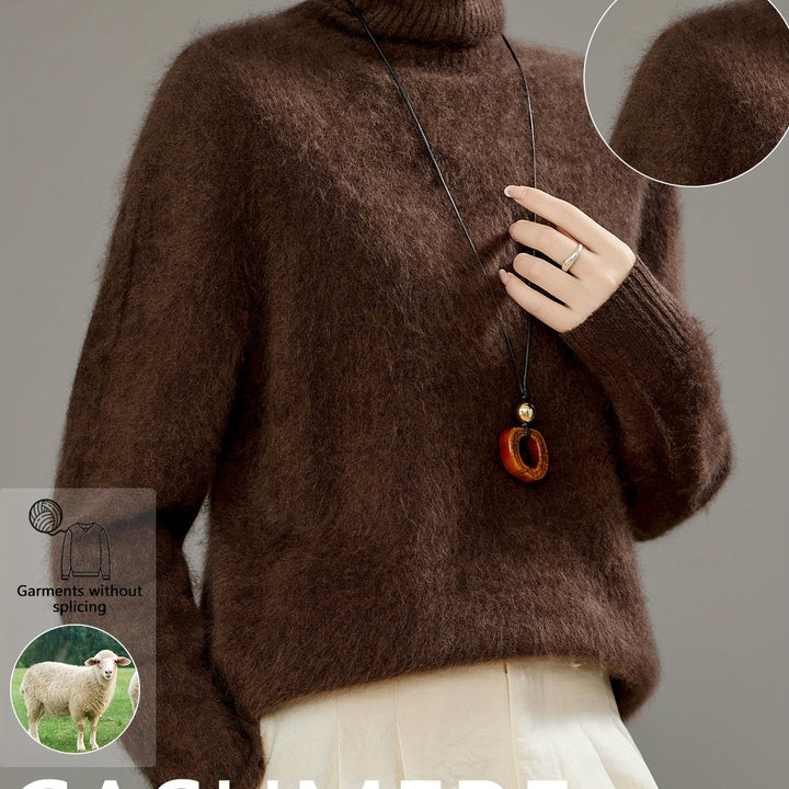 Luxurious soft knit women's turtleneck sweater. Warm, cozy, elegant comfort, perfect for cold weather chic.