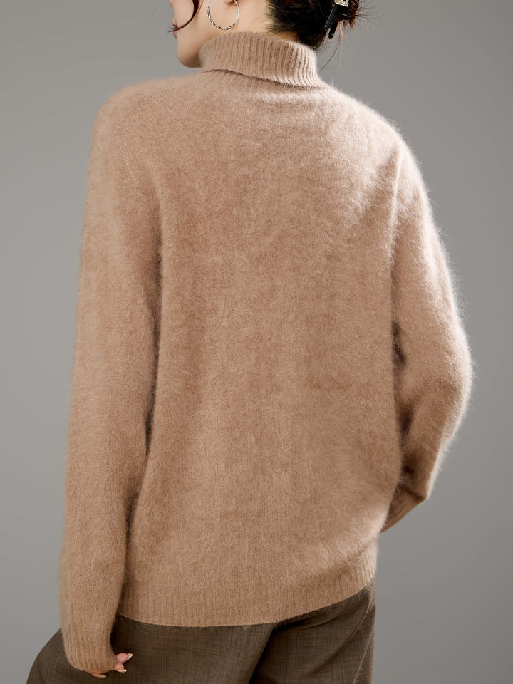 Elegant women's turtleneck sweater. Chic style, cozy wear, soft knit, warm for comfortable winter fashion.