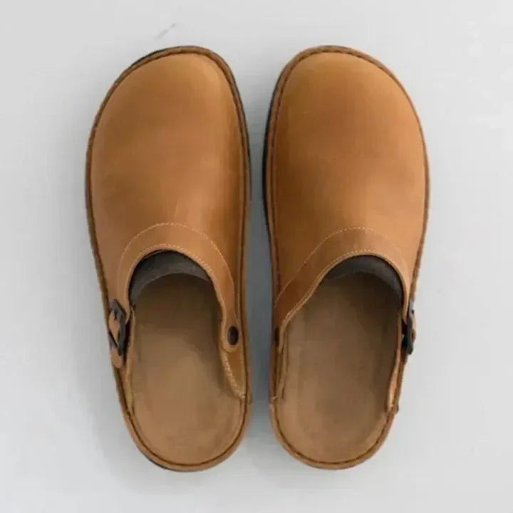 Comfortable men's luxury leather slip-on slippers for a relaxed summer look & mens fashion.