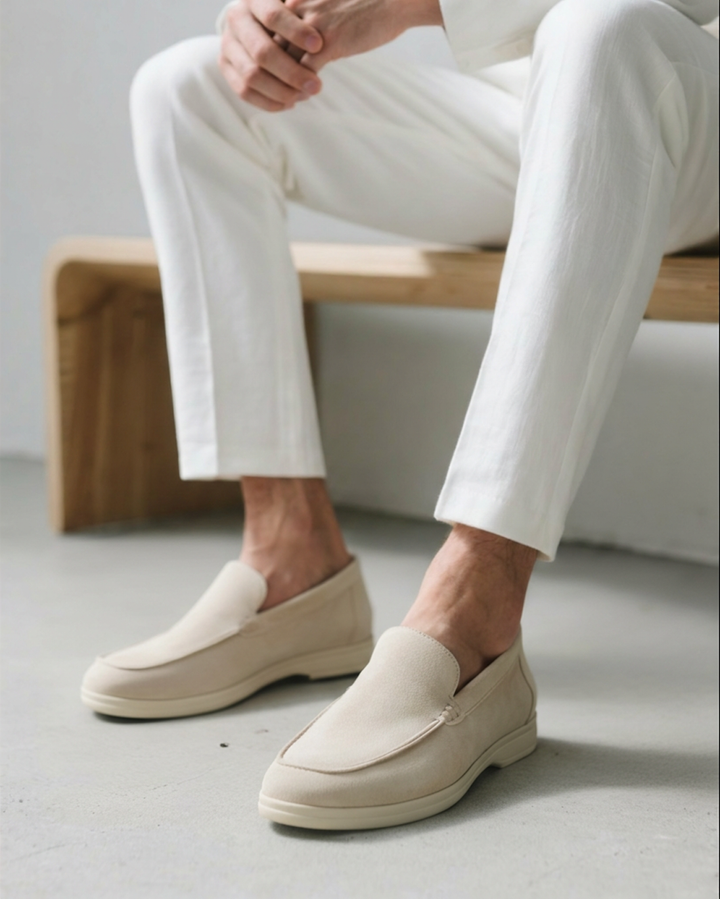 Men's comfortable footwear: slip-on loafers with advanced supportive insole technology.