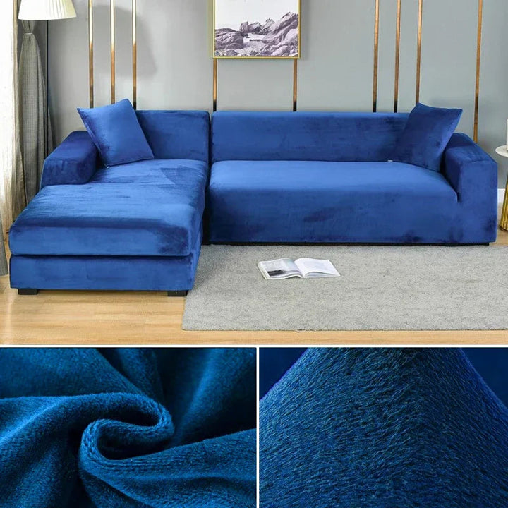 Pet-friendly and machine washable stretch velvet sofa cover for families.