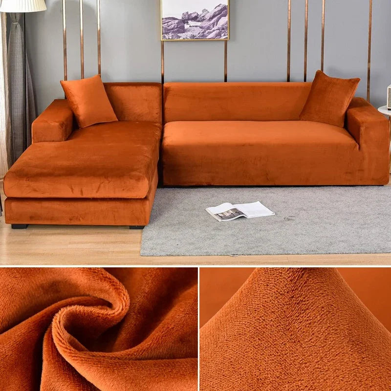 Elegant stretch velvet sofa cover, combines luxury, comfort, and protection.