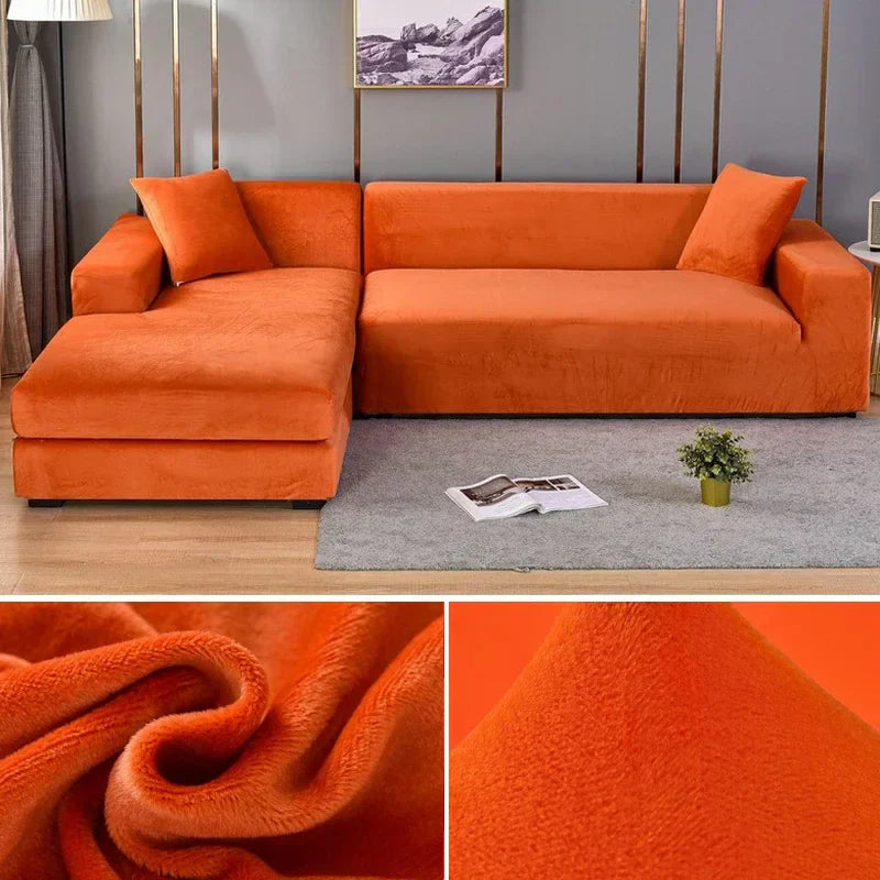 Modern stretch velvet couch slipcover for sophisticated living room decor.