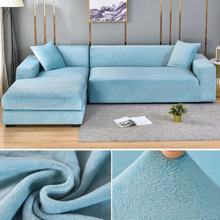 Rich velvet texture stretch sofa cover, enhances luxury home decor.