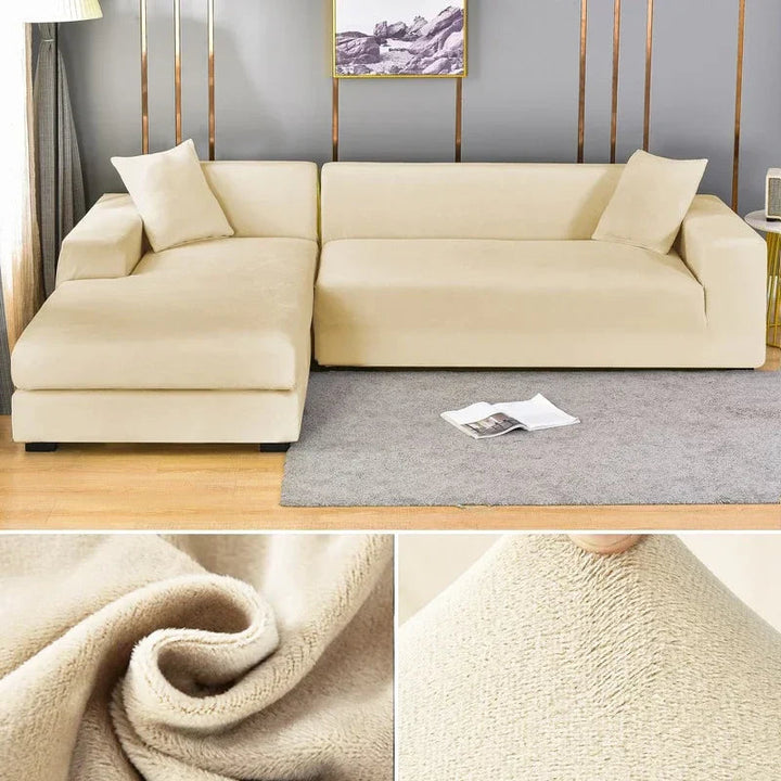Low maintenance machine washable stretch velvet sofa cover for busy homes.