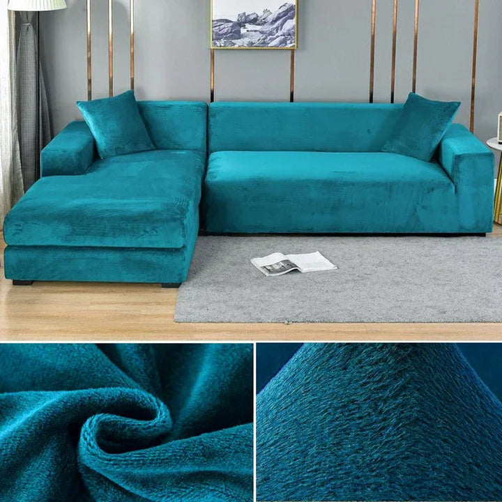 Sleek design stretch velvet sofa cover, a luxurious living room accent.