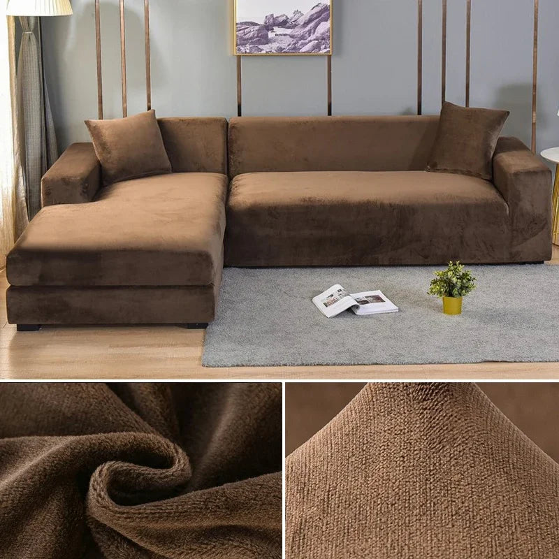 Stretch velvet sofa cover: pet friendly, washable, elegant living room decor.