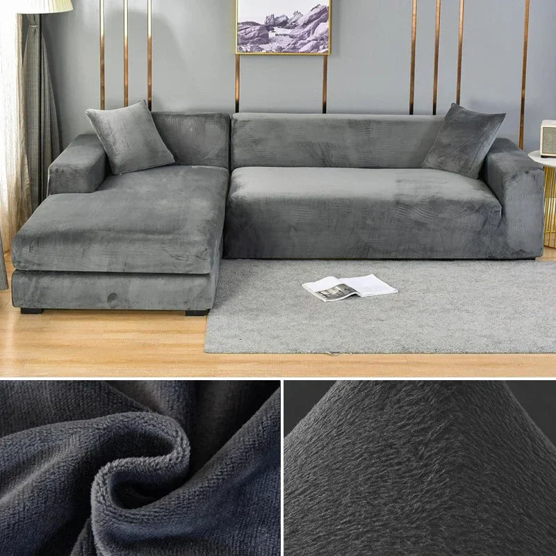 Machine washable velvet sofa cover, pet friendly and highly stretchable.