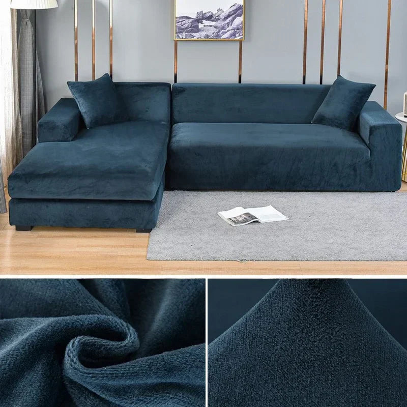 Snug fit stretch velvet sofa cover, elegant home decor for ultimate comfort.