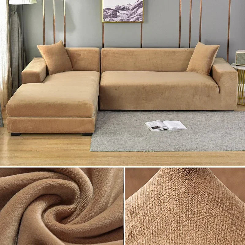 Plush velvet couch slipcover, elegant and easy living room refresh.