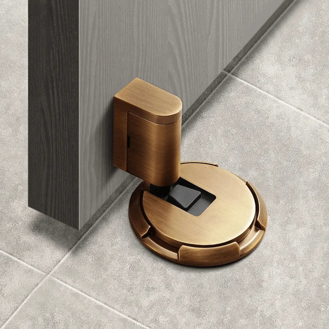 Magnetic door stopper for doors with no-drill, self-adhesive installation. Protects walls & holds doors.