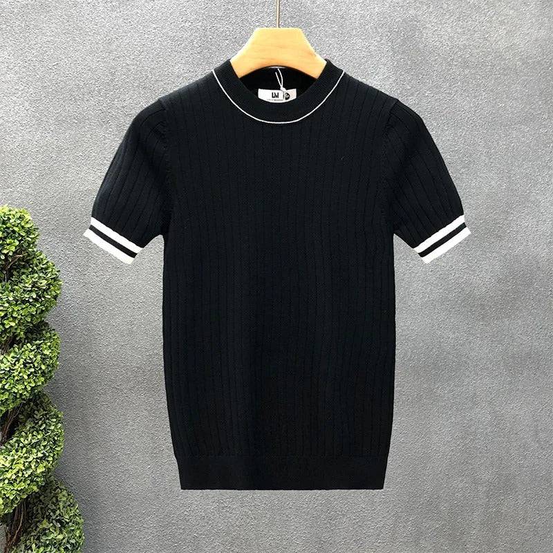Classic black men's crewneck sweater in soft knitwear, perfect for comfortable everyday casual style & layering.