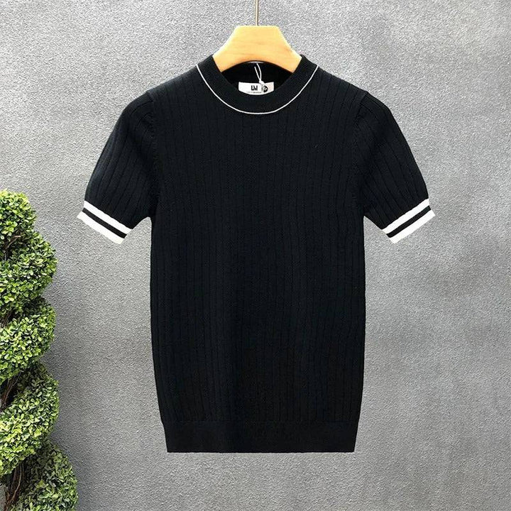 Classic black men's crewneck sweater in soft knitwear, perfect for comfortable everyday casual style & layering.