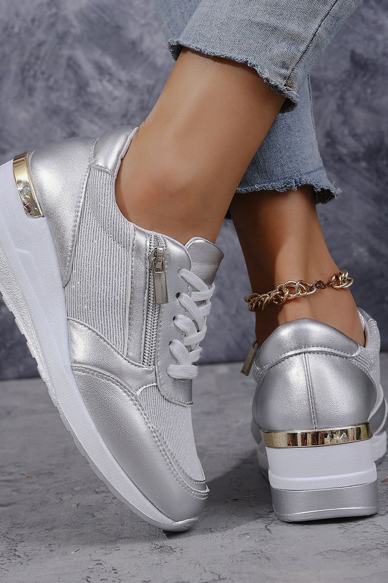 Silver Marceline women's elegant slip-on shoes. Stylish & comfortable office shoes or casual flats.