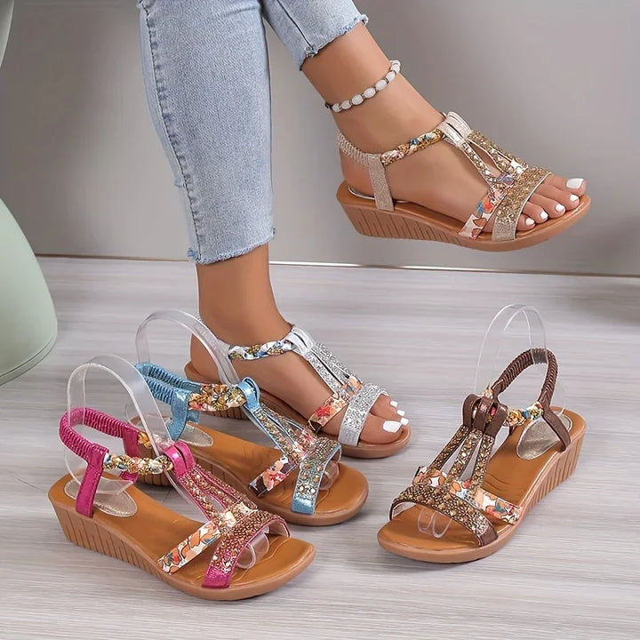 Slip-on Marla wedge sandals for women. Everyday comfort footwear with orthopedic soft support.