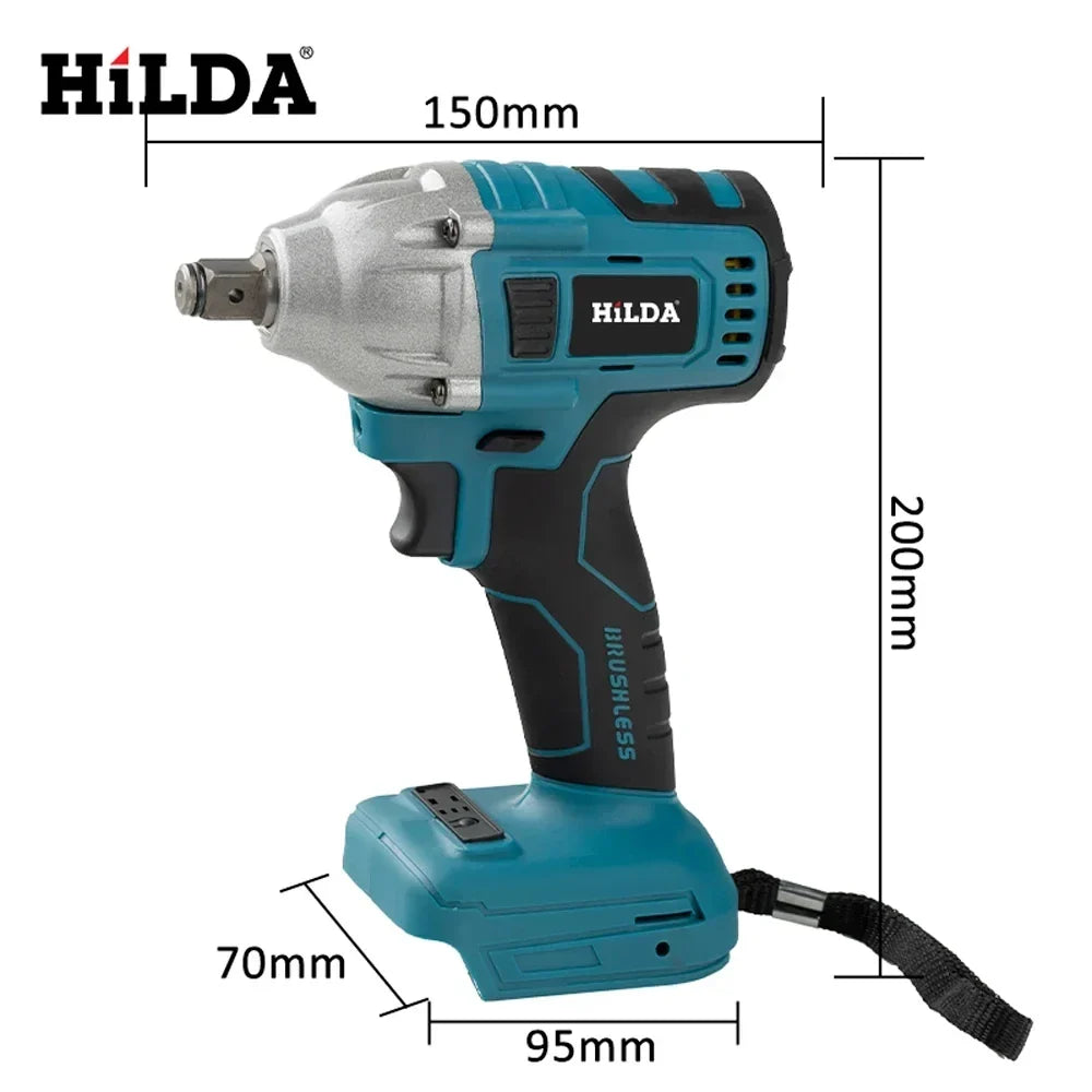 Brushless 18V cordless impact wrench, 1/2 inch drive. High-performance power tool for professionals.
