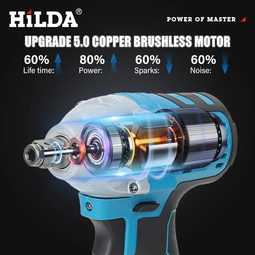 Ergonomic men's 18V cordless impact wrench, 1/2 inch drive power tool for heavy-duty applications.