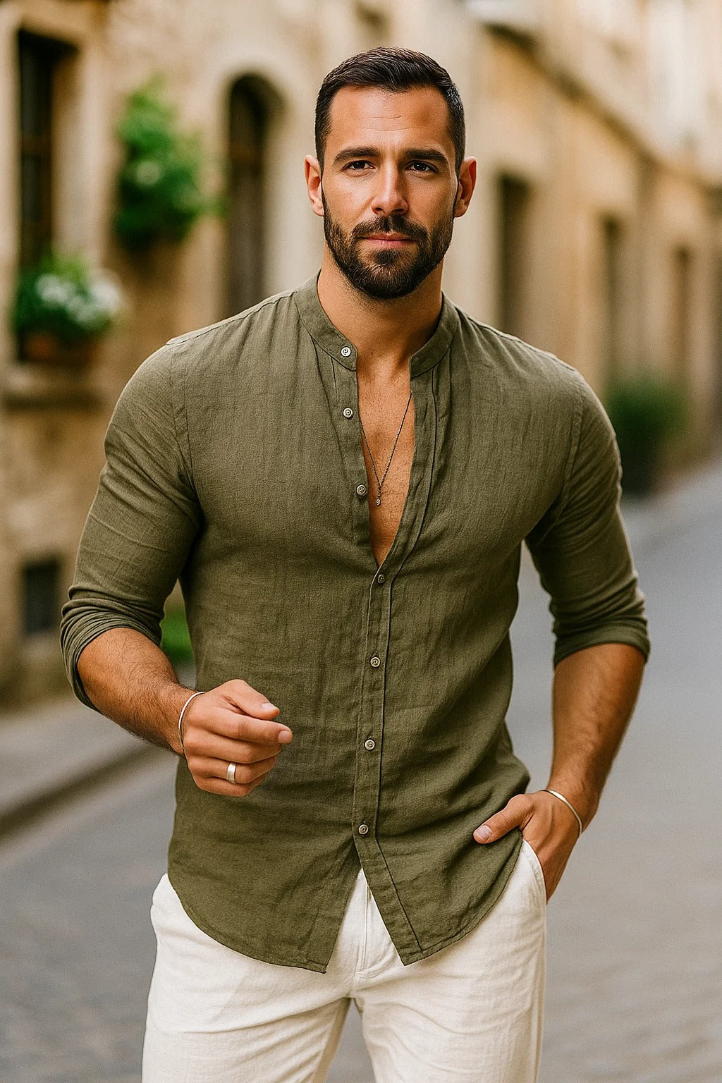Stylish men's 3/4 sleeve shirt with a relaxed fit. Essential everyday casual wear for men's spring fashion.