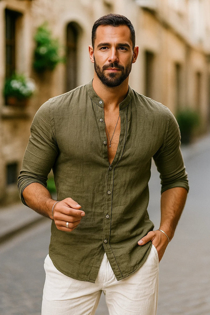 Stylish men's 3/4 sleeve shirt with a relaxed fit. Essential everyday casual wear for men's spring fashion.