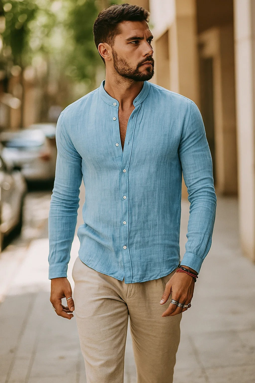 Men's relaxed fit 3/4 sleeve shirt. A versatile casual top for spring fashion and everyday comfort.