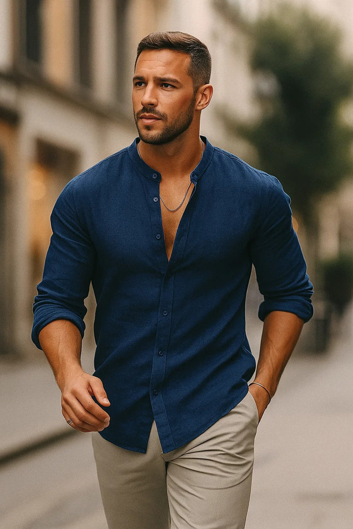 Modern men's 3/4 sleeve shirt with relaxed fit, ideal for casual wear, spring & summer everyday style.