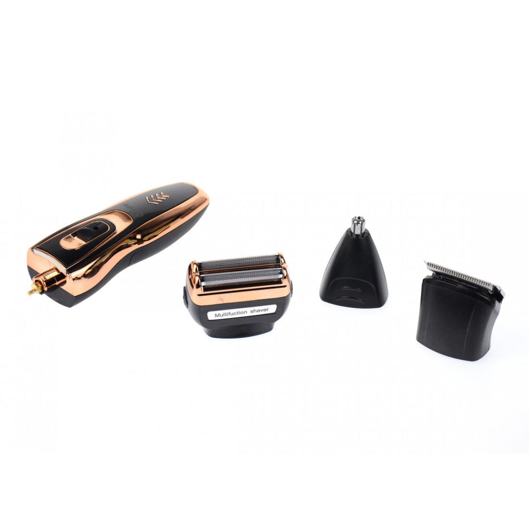 Complete men's electric shaver & trimmer kit for personal care, includes beard, nose, and facial hair grooming tools.