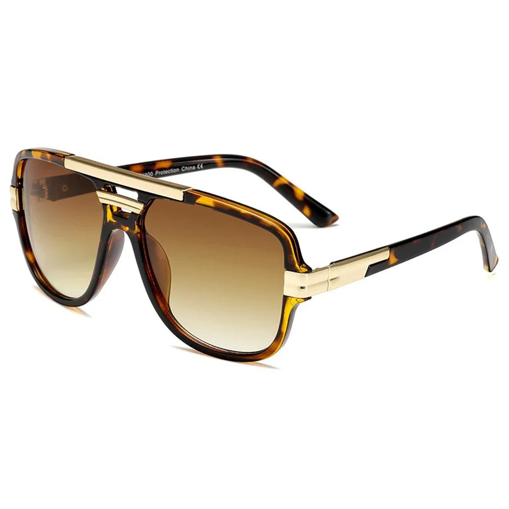 Fashionable men's aviator sunglasses, featuring square acetate frames and gradient UV400 lenses for eye protection.