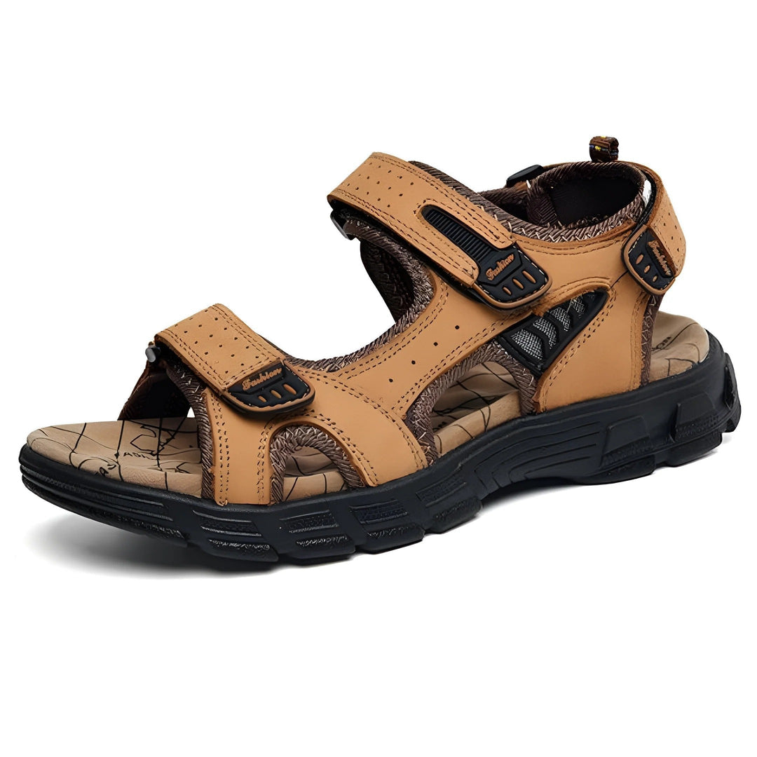 Comfortable men's summer sandals with adjustable straps and decorative contrast stitching for everyday casual style.