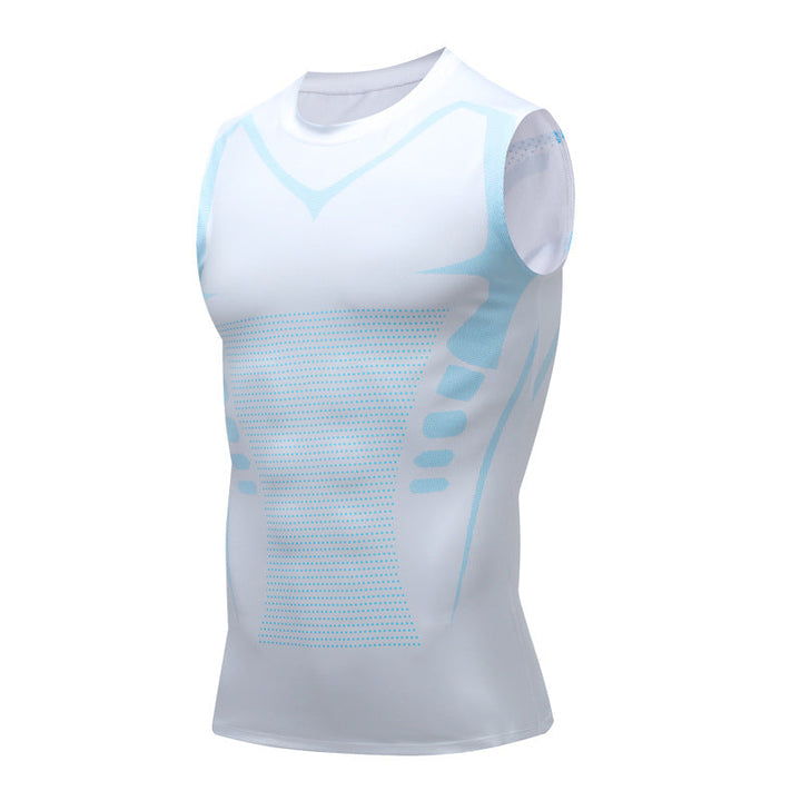 Sleeveless men's athletic training top, close-fit with graphic print. Perfect for active gym wear.