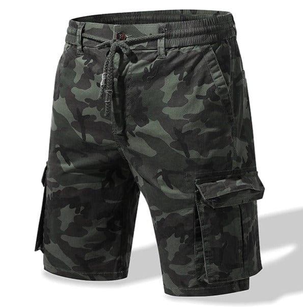 Men's army green camouflage cargo shorts, durable cotton blend for outdoor adventures