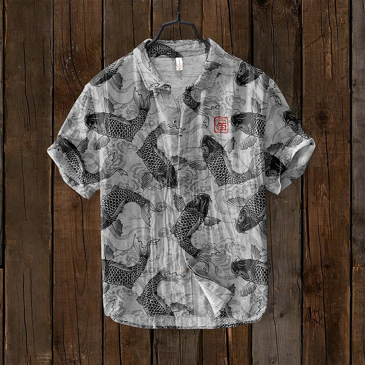 Comfortable men's artistic print polo shirt. Unique abstract design, short-sleeve & relaxed fit for everyday wear.