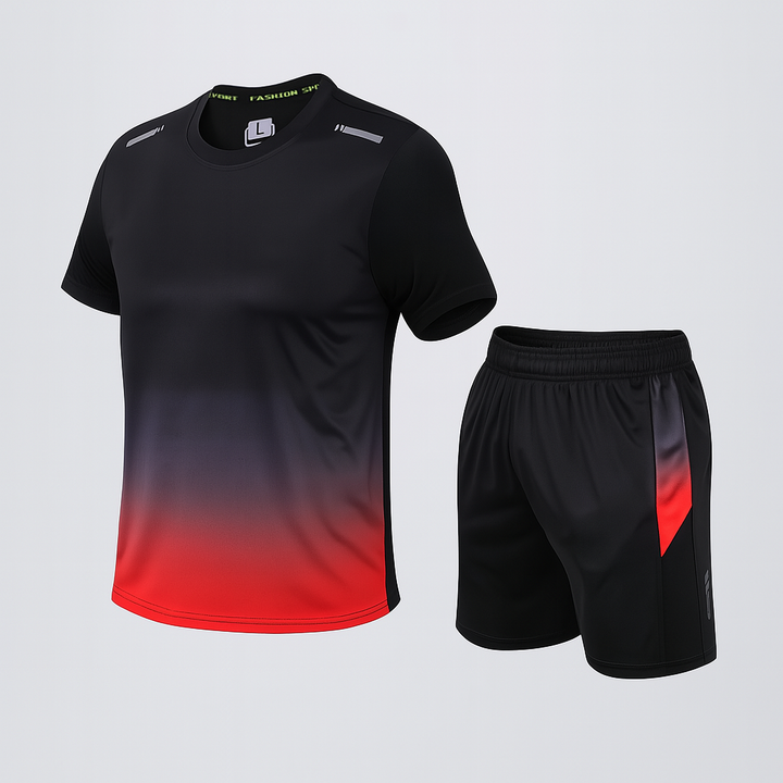 Dynamic men's sportswear tracksuit set for running, gym & activewear. Comfortable two-piece athletic jogger set.