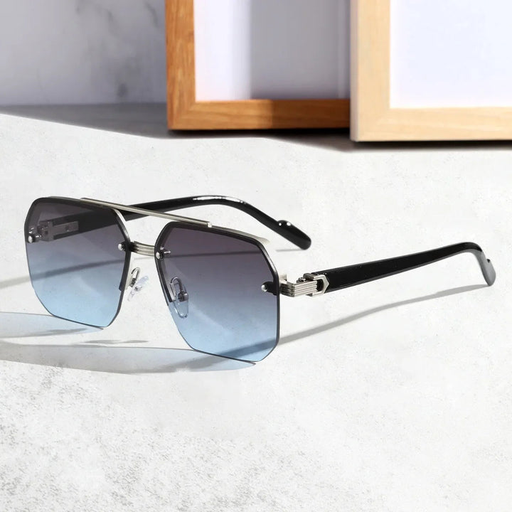 Aureo men's frameless UV400 sunglasses, offering stylish geometric eyewear with gradient lenses for sun protection