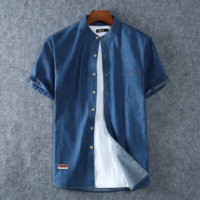 Men's band collar polo shirt in a modern fit, ideal for smart casual wear, spring & summer fashion.