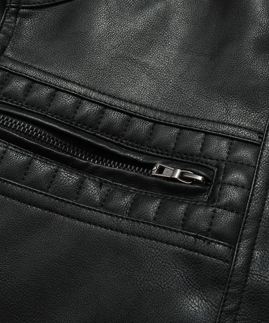 Casual men's bomber jacket, brown PU leather, open over a t-shirt, showing inner lining, detachable hood.