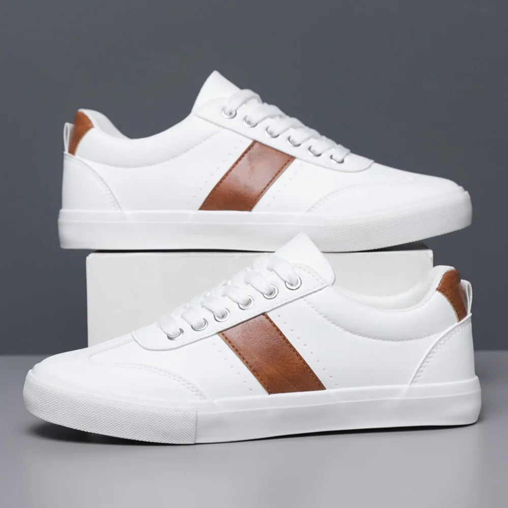 White casual men's shoes, versatile for daily wear, with suede detailing and comfort