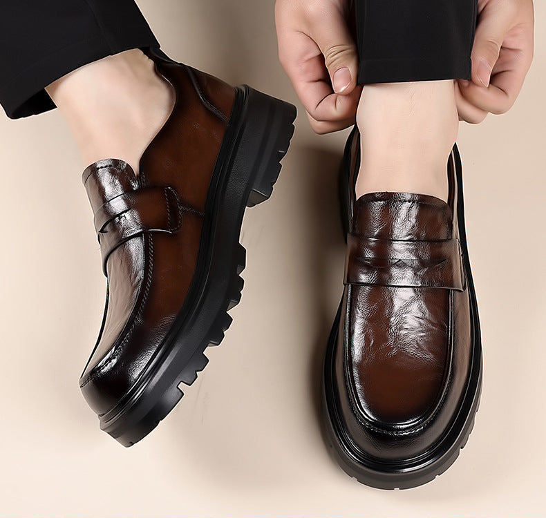 Stylish men's chunky penny loafers. Versatile slip-on dress and casual shoes, perfect for modern men's fashion.