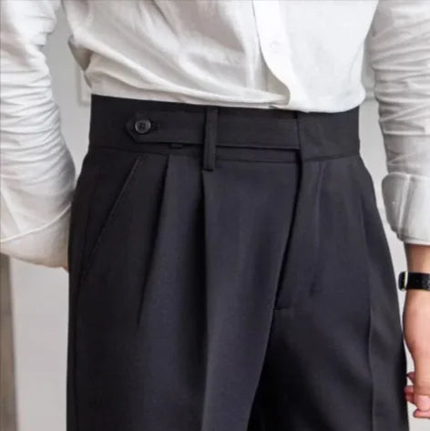 Men's patterned cropped suit trousers, a unique polyblend design for fashion-forward men's formalwear.