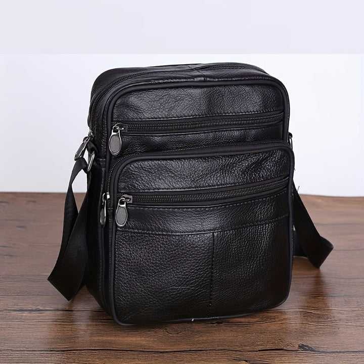 Men's black crossbody shoulder bag with adjustable strap for daily comfort & versatile carry.